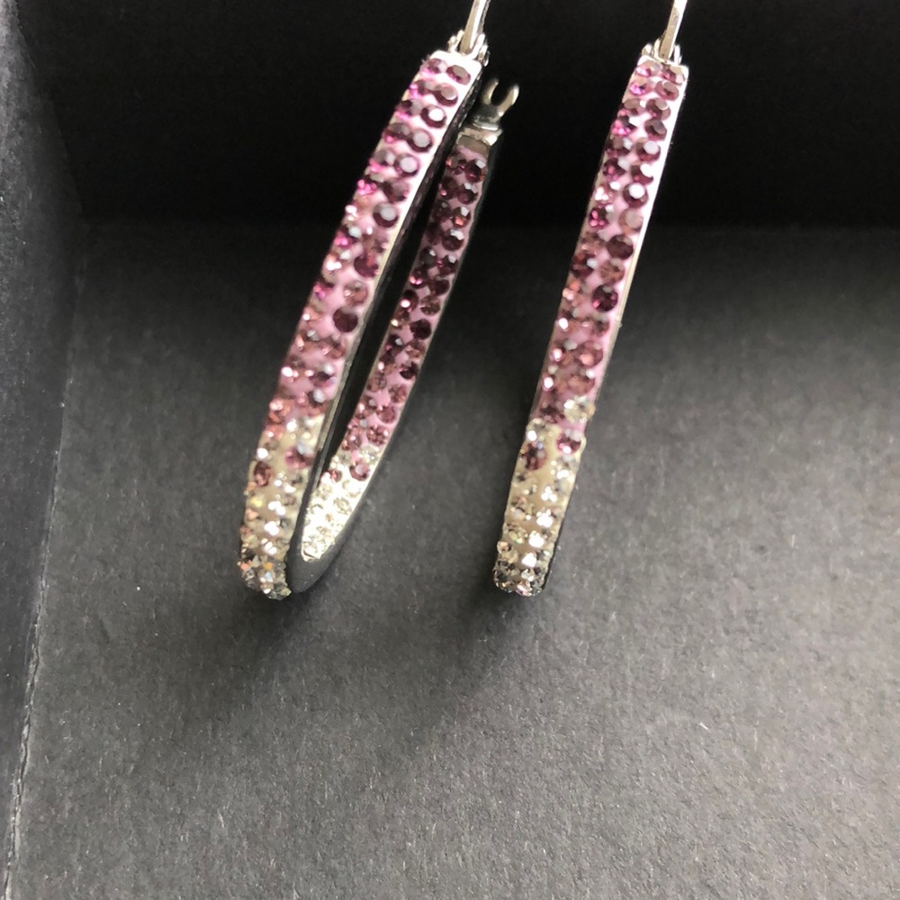 JCM ombré purple crystal oval hoop earrings